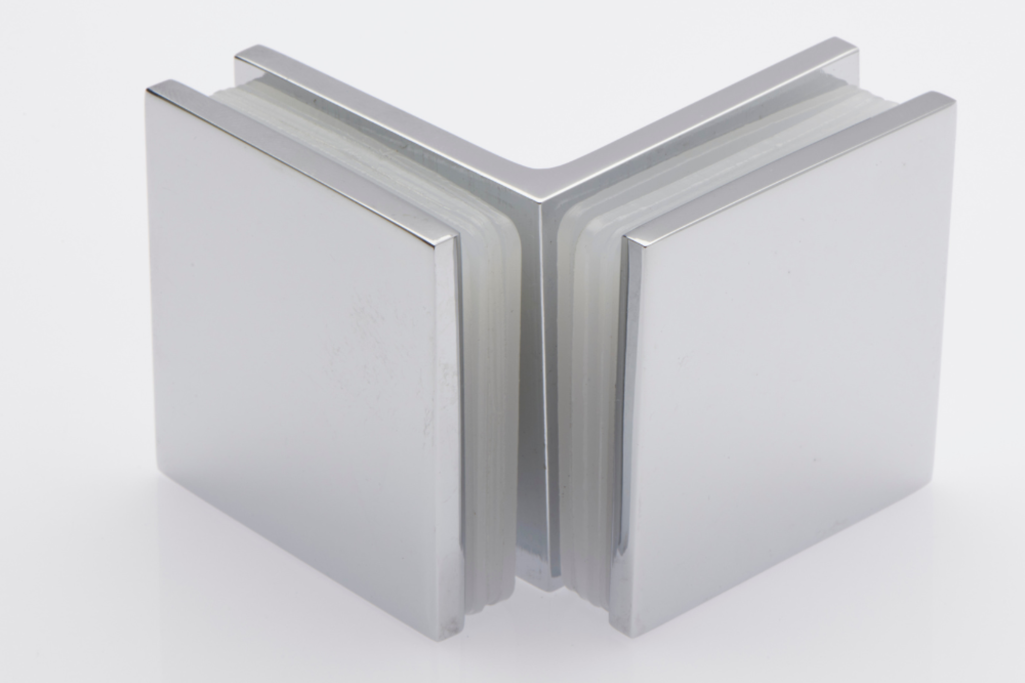 90° Chrome Square Glass to Glass Clamp For 8mm to 12mm Glass Panels