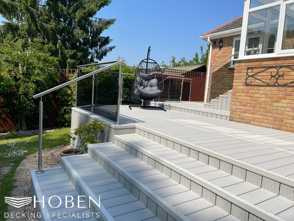 Outdoor glass patio balustrade and stairway