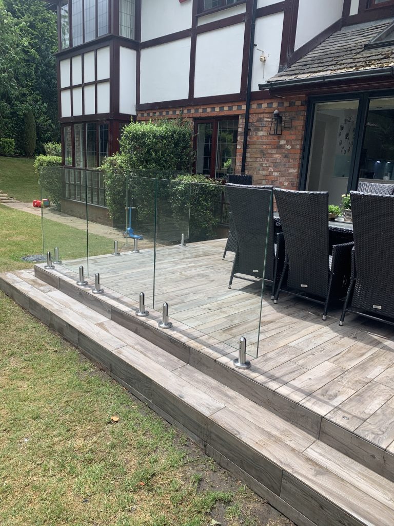 Decked area glass balustrade